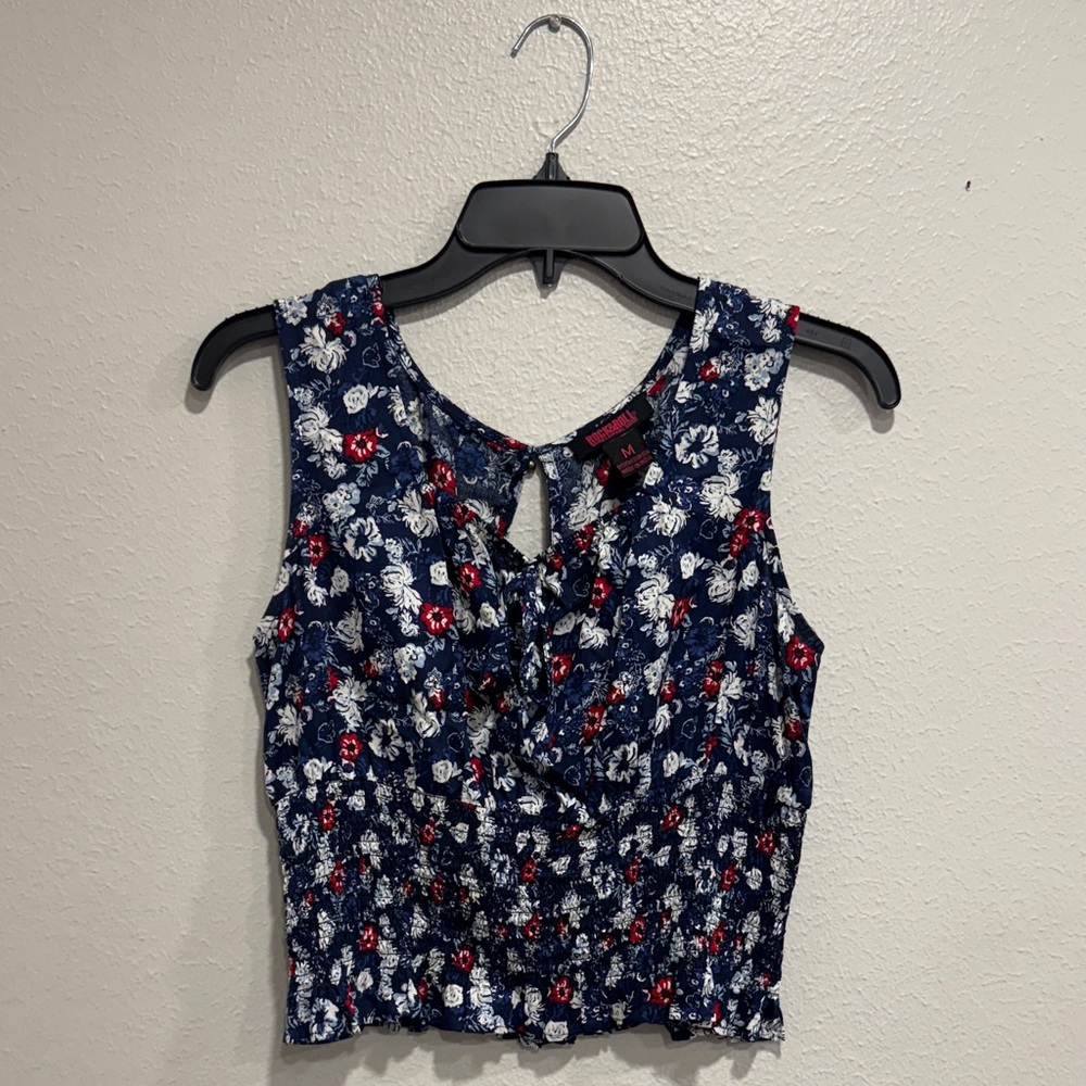 Rock & Roll Cowgirl Floral Tank Top - Navy and White